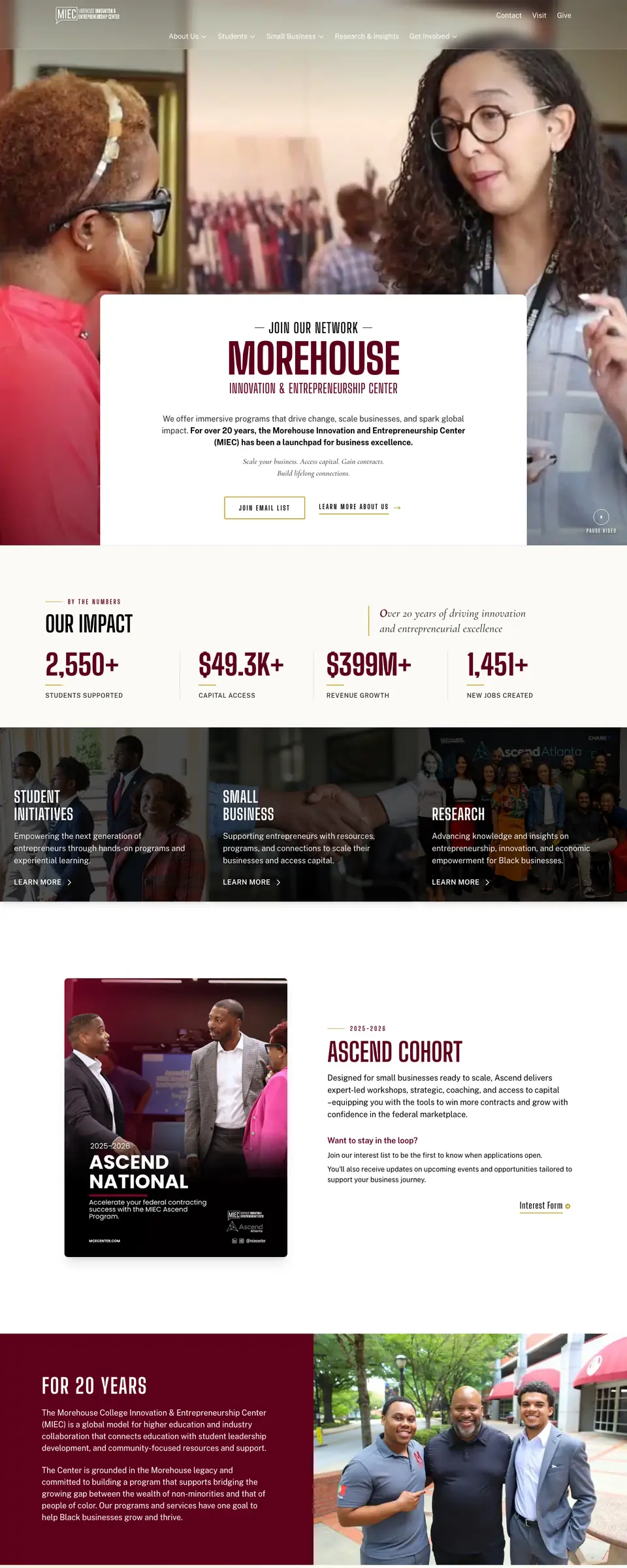 MIEC website, desktop