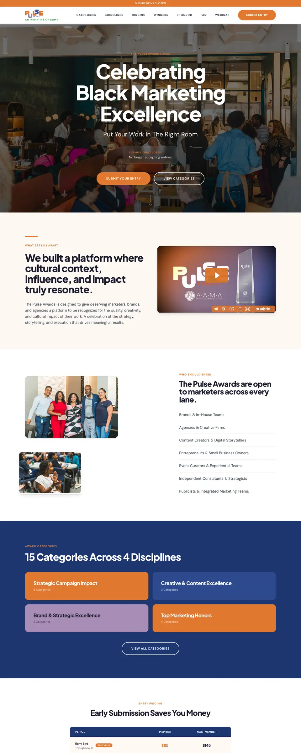 Pulse Awards website, desktop