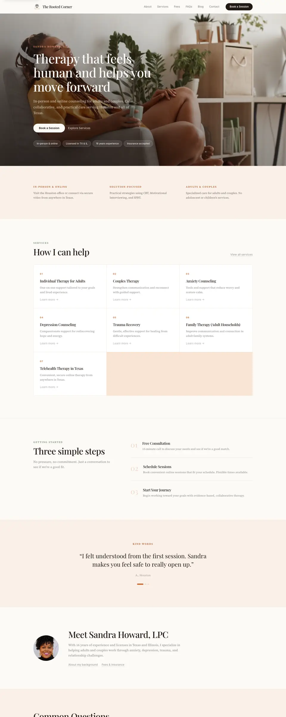 The Rooted Corner website, built by Howard Creative Co.